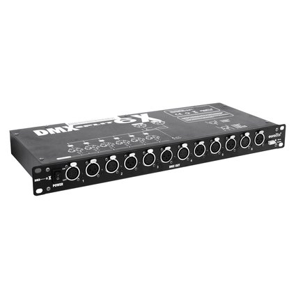 Splitter with 6 galvanically isolated outputs, 3-pin & 5-pin XLR sockets