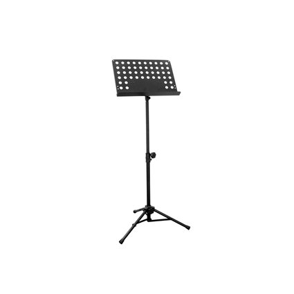 Height adjustable music stand in black with perforated tray