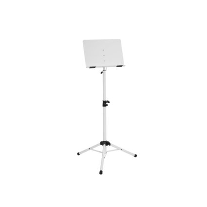 White stand with tiltable steel music desk, height adjustable 60-105 cm