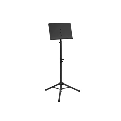 Black stand with tiltable steel music desk, height adjustable 60-105 cm