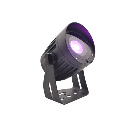 Weather-proof LED spotlight (IP65) with 15 W LED, QuickDMX, incl. IR remote control, frost filter & ground stake