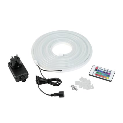 Flexible light tube with 360 RGB LEDs, 24V adapter & remote control, IP44, 730 lm