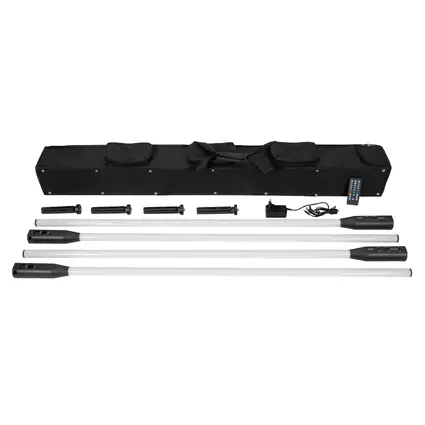 4 battery-powered effect tubes with 32 pixels, AirW wireless system (2.4 GHz), remote control and bag