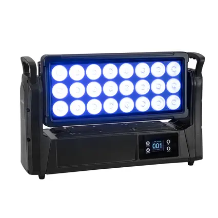 Motorized tiltable outdoor spotlight (IP65) with stepless electronic frost for beam, wash, and pixel effects