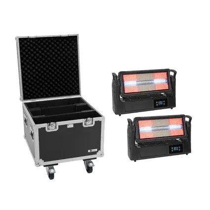 EUROLITE Set 2x LED IP Mega PIX Strobe 714 SWING + Flightcase mit Rollen