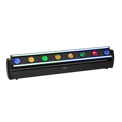 Tiltable LED light effect bar with 8 beams and ambient strip