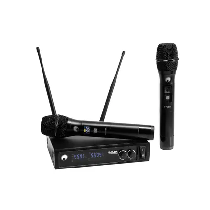License-free 2-channel microphone system (UHF 559 - 575 MHz) with auto sync, incl. rack kit