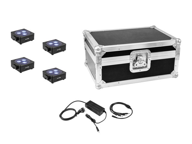4x flat spotlight with 3 x 8 W RGBW LED including charger and PRO flightcase-MainBild