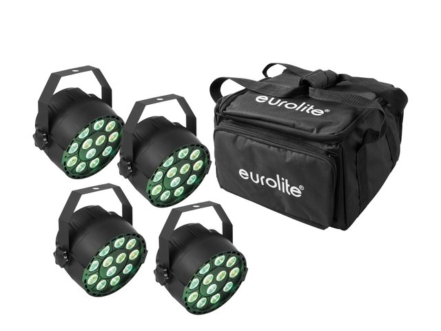 4x kompakter Scheinwerfer mit 12 x 3-Watt-3in1-LEDs in RGB inklusive schwarzer Softbag-MainBild