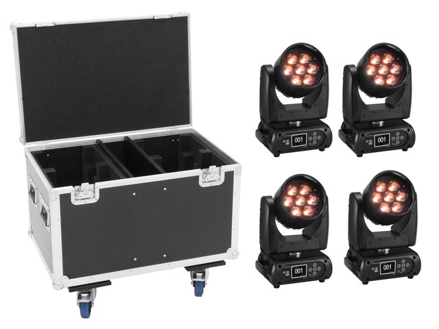 4x PRO washlight with 6in1 COB LEDs and motorized zoom including PRO flightcase-MainBild