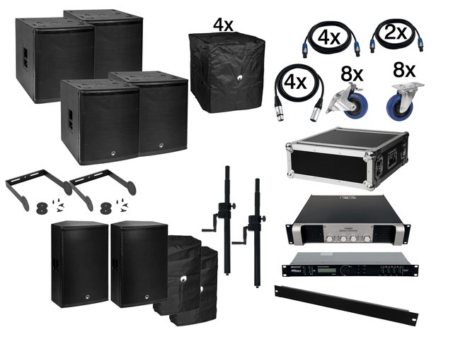 4x subwoofer, 2x 2-way top, power amp, flightcase, controller, 10x connection cables and accessories-MainBild
