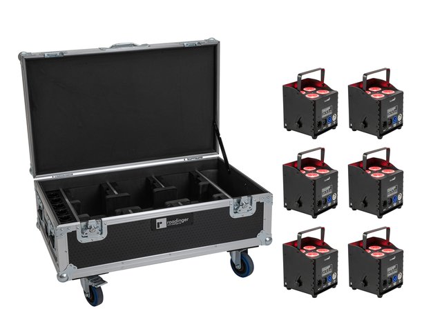 EUROLITE Set 6x AKKU UP-4 QCL Spot QuickDMX MK2 + Flightcase mit Rollen und Ladefunktion-MainBild