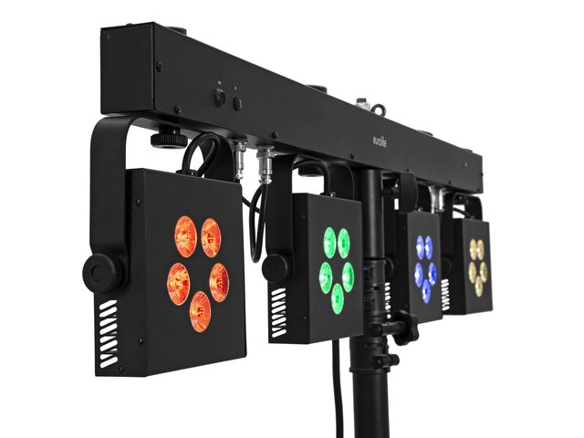 Bar mit 4 lichtstarken RGB/WW-Spots, QuickDMX-Buchse, IR-Fernbedienung und Transporttasche-MainBild
