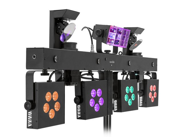 Compact bar with derby, spots, scanners, UV effect, QuickDMX port and bag-MainBild