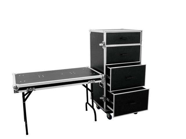Flightcase mit integriertem Tisch und 4 Schubladen (2 x 7,5 HE, 1 x 6 HE, 1 x 4 HE)-MainBild