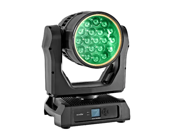 Weather-proof moving washlight with RGBW LEDs, backlighting via RGB hypno LEDs and zoom-MainBild